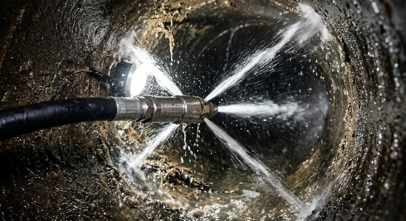 High-pressure hydro jetting nozzle cleaning sewer pipe for Sewer Cleanout in Audubon